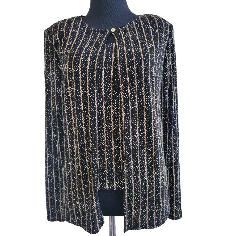 Onyx Nite Tank Top Cardigan Set Size Small Black and Gold Glitter Sparkle